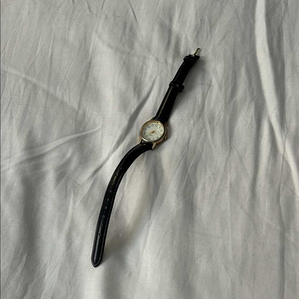 Elegant Black Leather Women's Watch